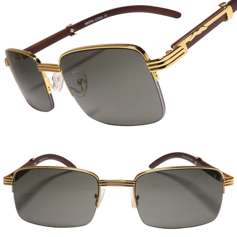 Classy Luxury Exotic Slick Design Elegant Semi Rimless Gold Rectangle Sunglasses